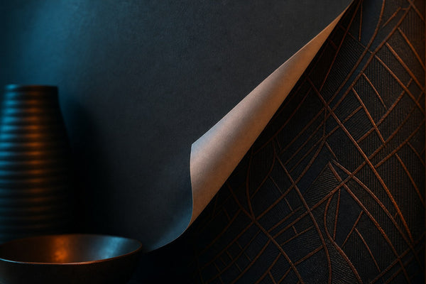 Premium peel and stick wall mural sample peeling back from a wall to reveal a textured pattern