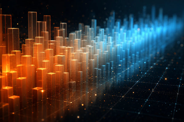 Abstract 3D bar chart data landscape fading from orange to blue